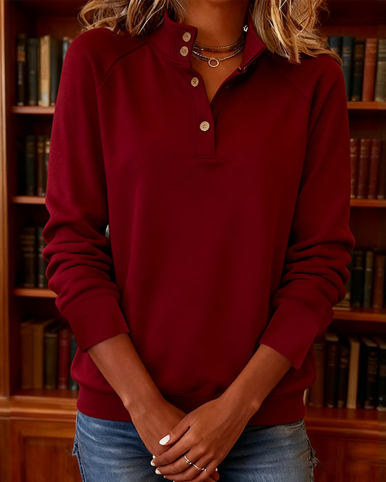 Sweatshirt Med Polokrave Og Halvåben Knapstolpe