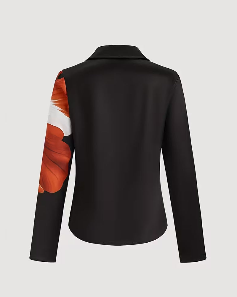 Bluse Lapel Lige Skulder Trykt