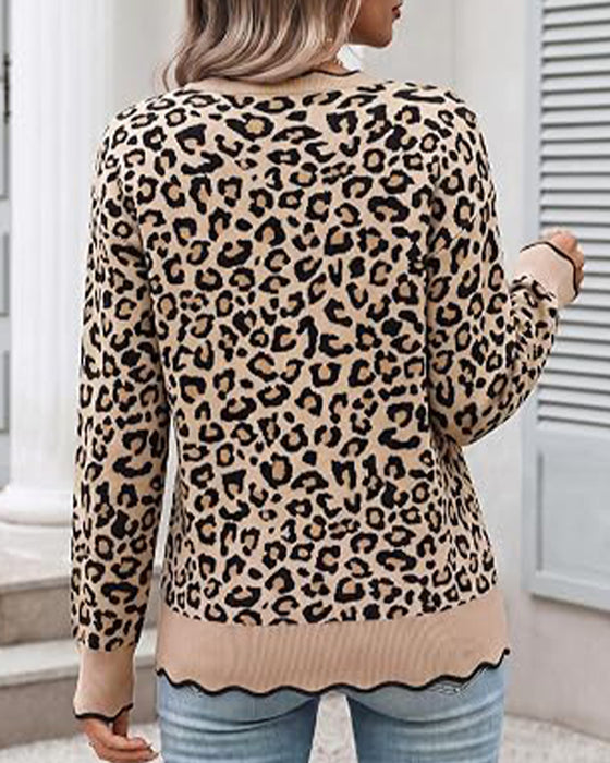 Rundhals Leopardprint Pullover