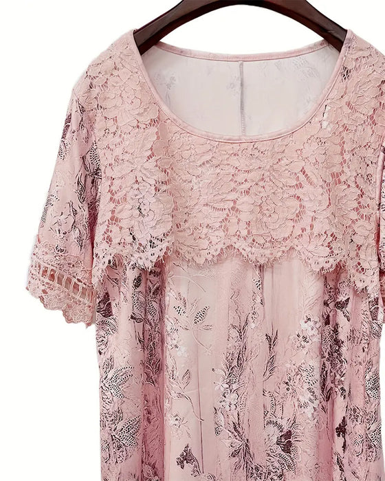 T-shirt Bred Krave Kort Ærme Blonder Patchwork
