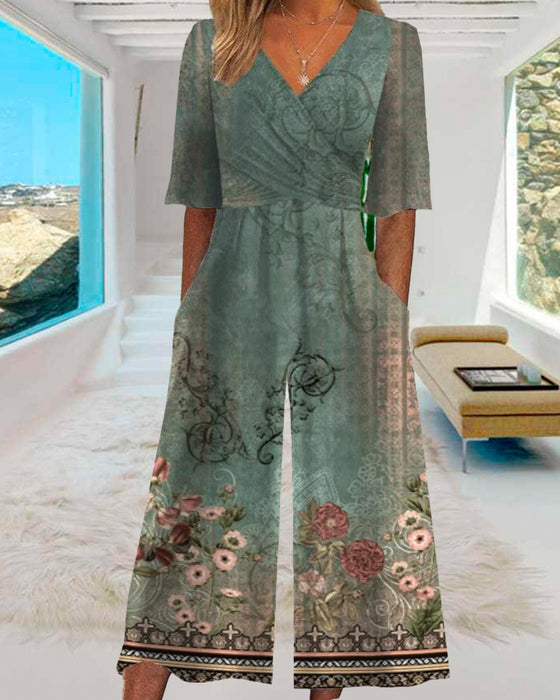 Vintage jumpsuit med blomstermotiv