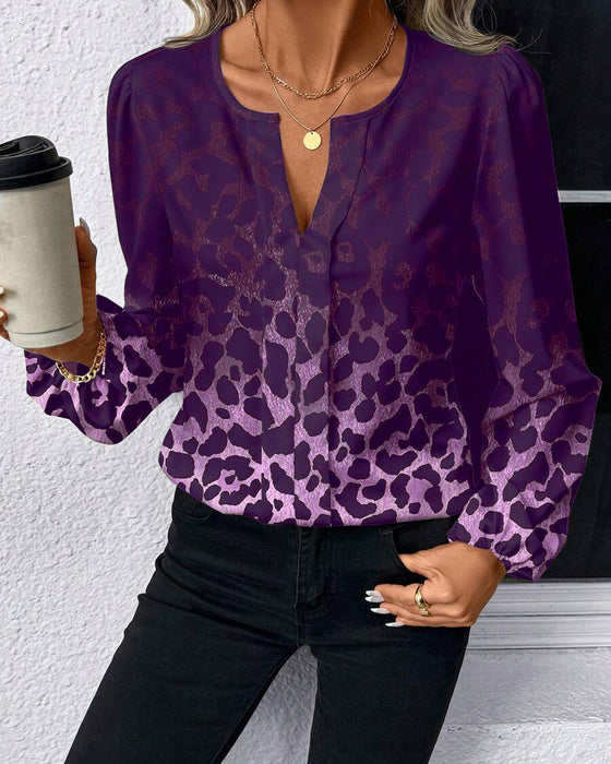 Skjorte Puffærme Gradient Leopardtryk