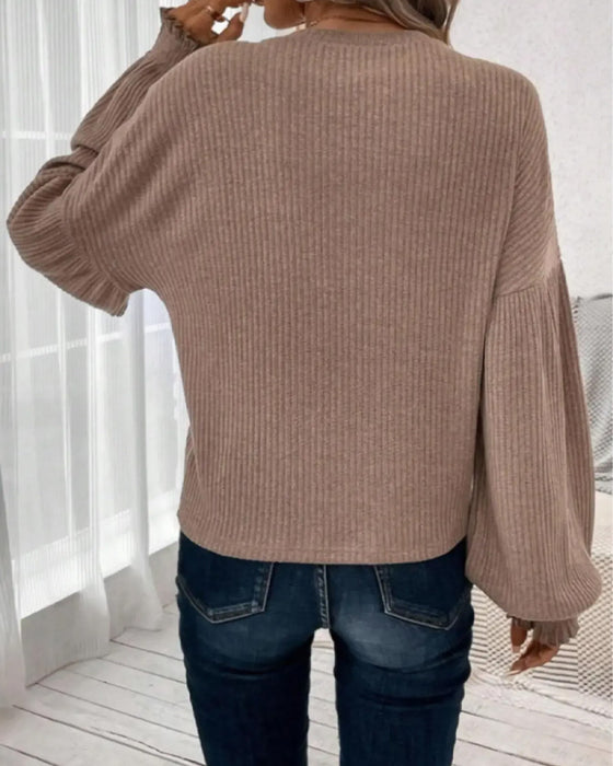 Top Rund Hals Drop Skulder Lanterne Ærme