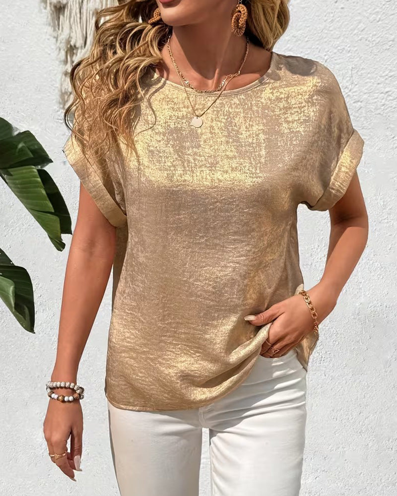 T-Shirt Ensfarvet Kortærmet Løs