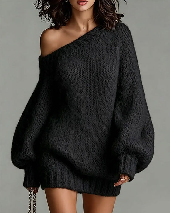 Sweater Kjole En-Skulder Lanterne Ærme Off-Skulder