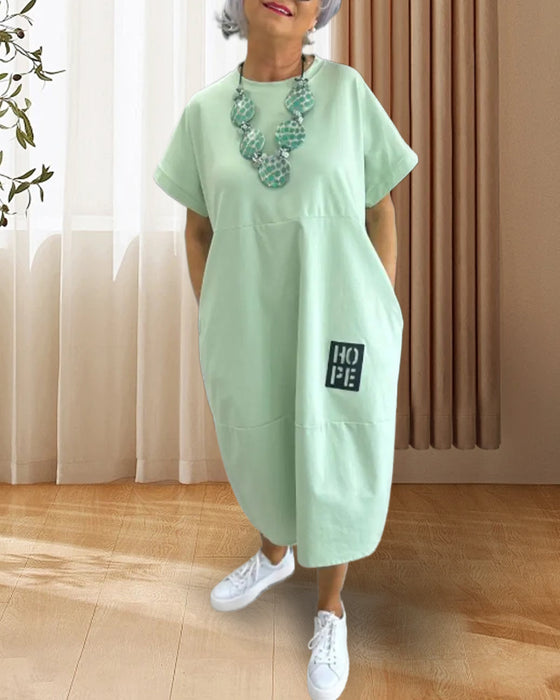 Kjole Korte Ærmer Casual Lige Lomme