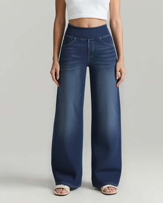 Bukser Elastisk Talje Denim Brede Ben