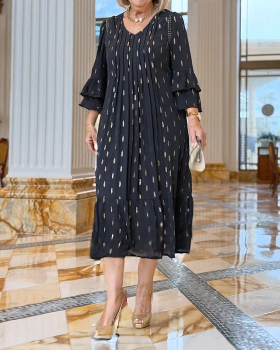 Kjole Lanterne Ærme V-Hals Tryk