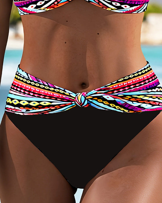 Bikini Stribe Kontrast Metal Knap Halter