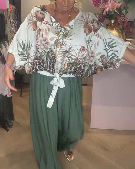 Bluse Flagermus Ærme Tryk Løs