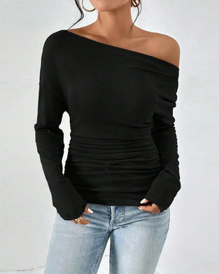 Top Off-Shoulder Lagdelt Ensfarvet