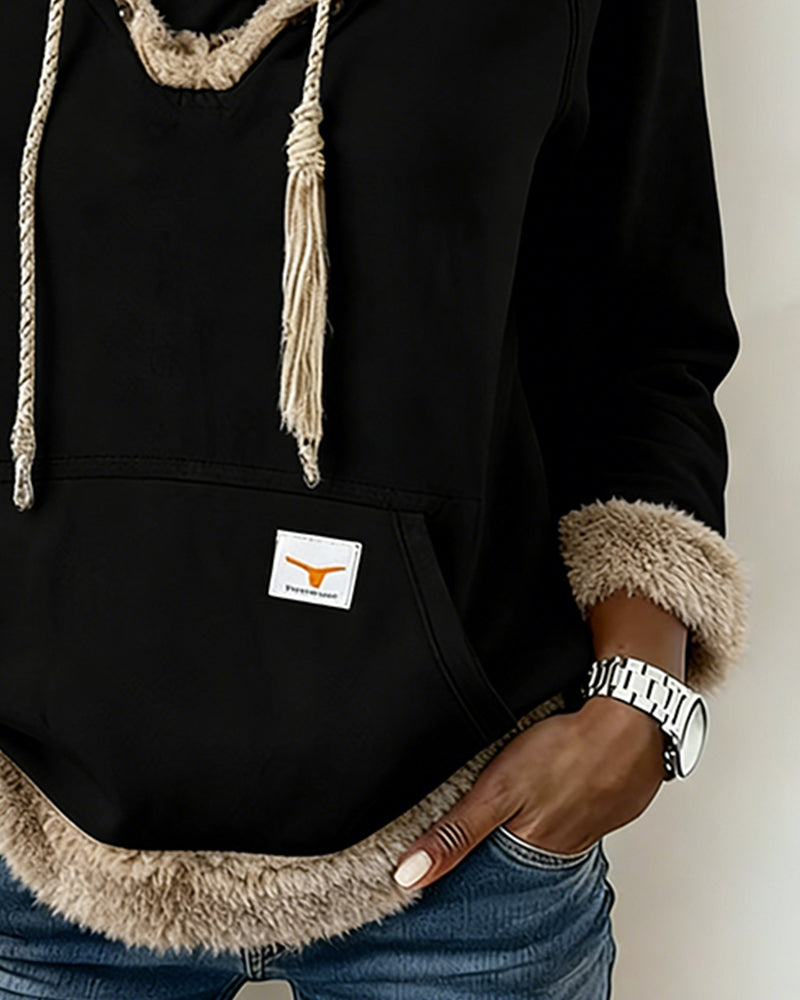 Langærmet Sweatshirt Med Patchworkdetaljer Og Lomme