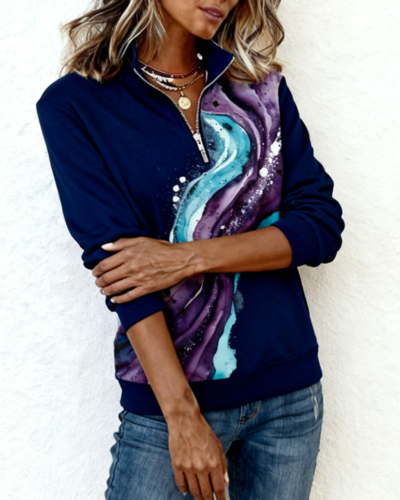 Langærmet Sweatshirt Med Halvlynlås Og Tryk