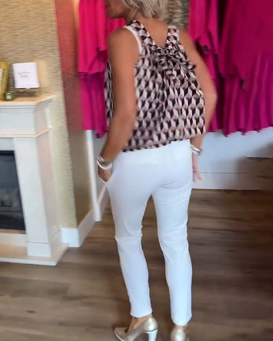 Afslappet top uden ærmer med diamantprint