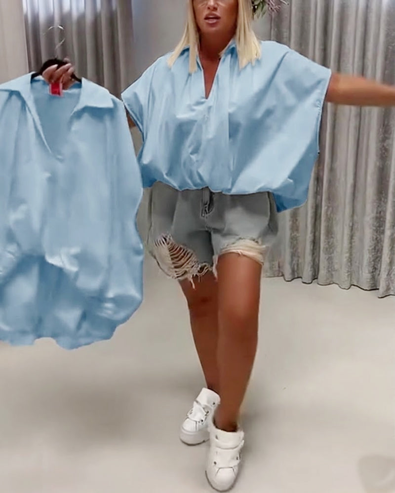 Bluse Krave Loose Fit Flagermusærme