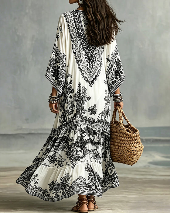 Kjole V-Hals Bohemian Udvidet Asymmetrisk
