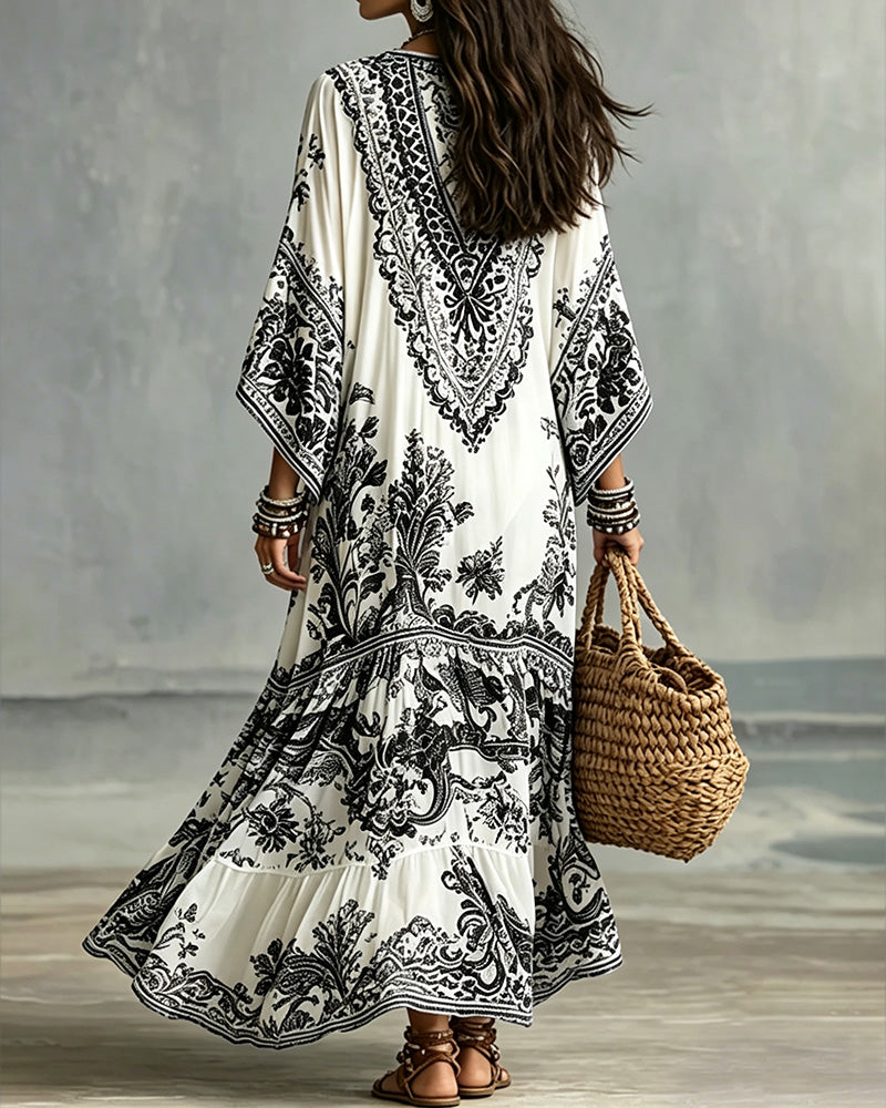 Kjole V-Hals Bohemian Udvidet Asymmetrisk