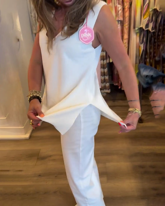 Tank Top V-Hals Ærmeløs Ensfarvet