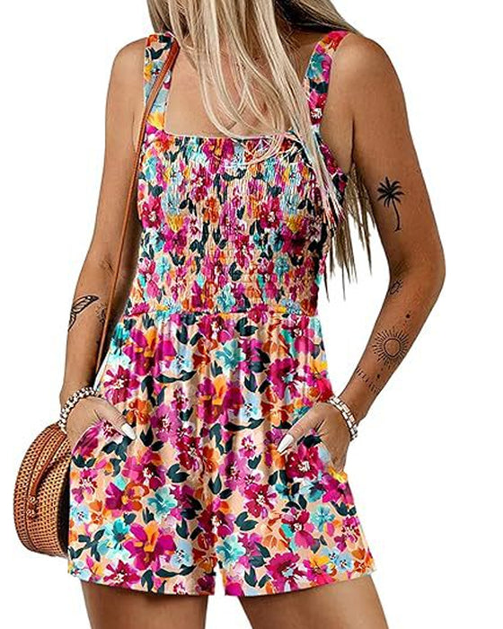 Jumpsuit blomstret afslappet stropshorts