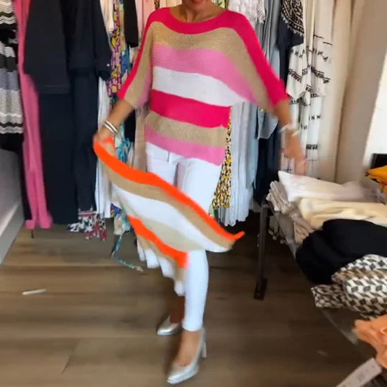 Farvebloktrøje med rund hals