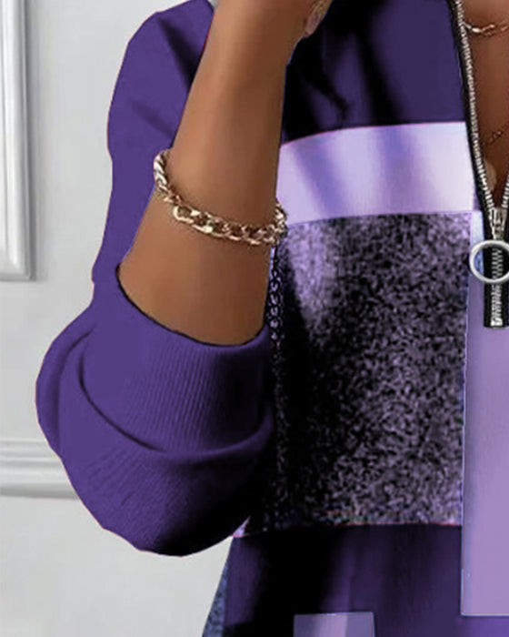 Afslappet Sweatshirt Med Halv Lynlås Og Print