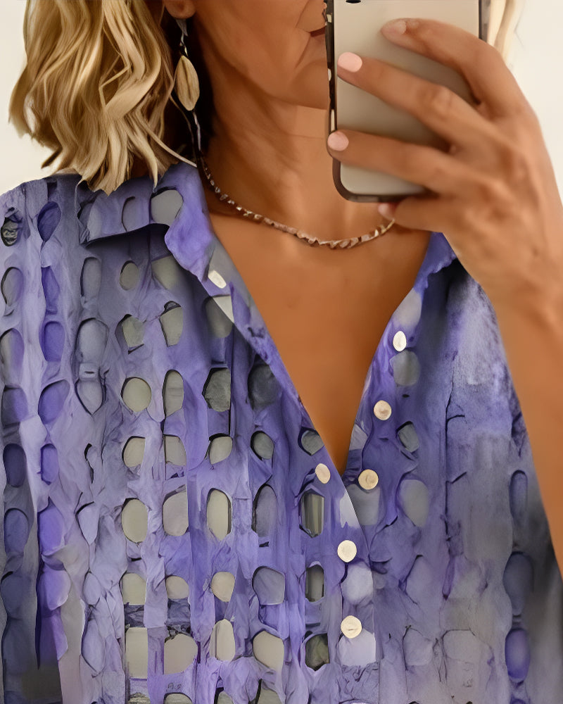 Bluse Prikket Tryk Knap Halv Stolpe