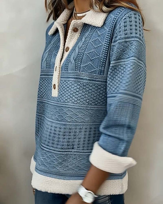 Sweatshirt Med Krave Patchwork Mode Casual
