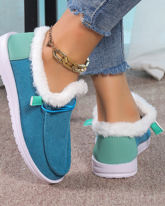 Ensfarvede varme hjemmesko med tyk plysforing