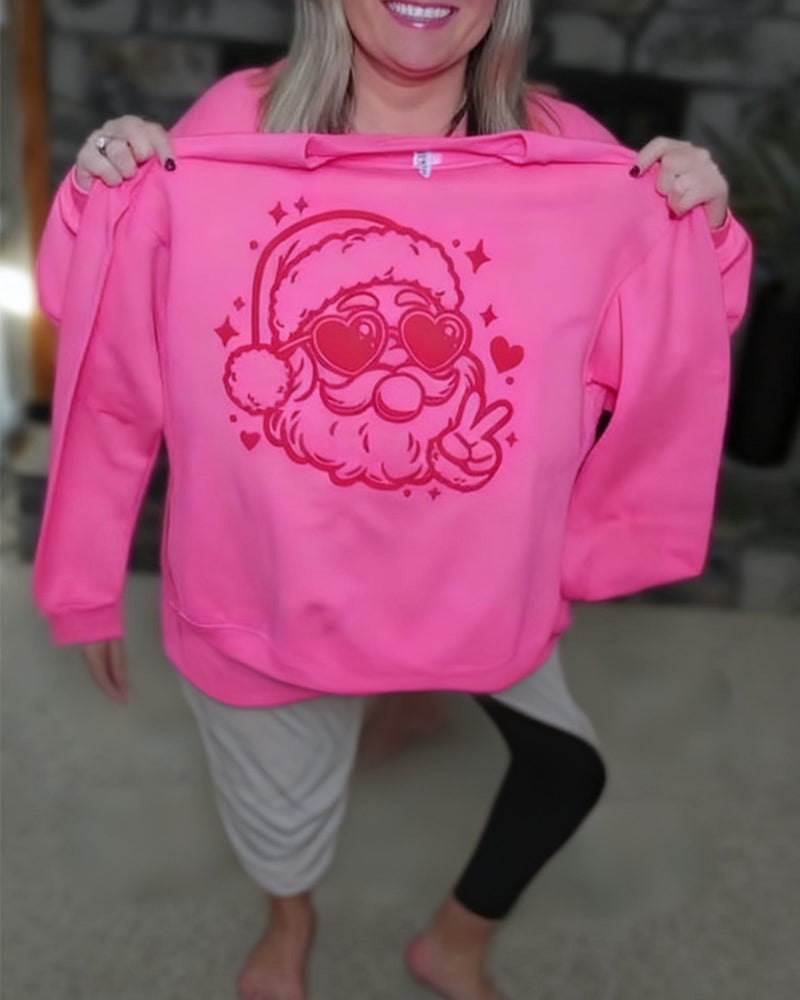 Sweatshirt med rund hals og julemandsprint