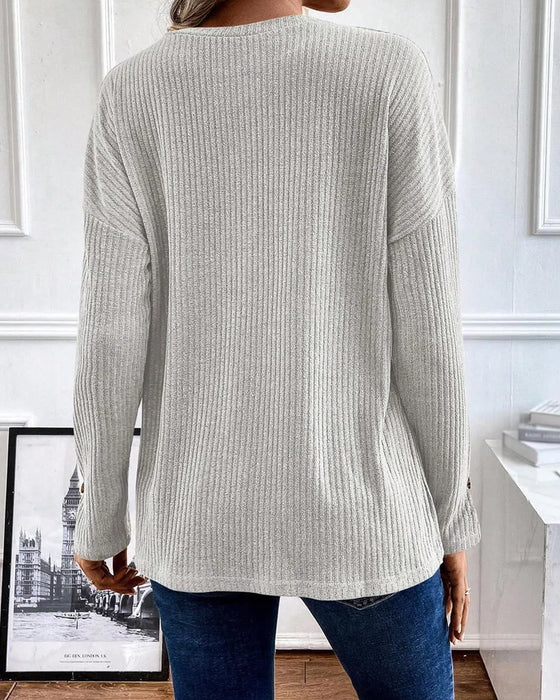 Bluse Ribbet Halv Lynlås Pullover