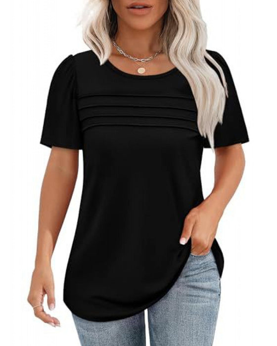 T-Shirt Plisseret Løs Rund Hals Kortærmet