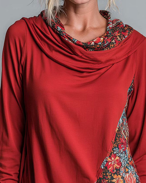 Top Slouchy Drape Hals Patchwork Lang Ærme