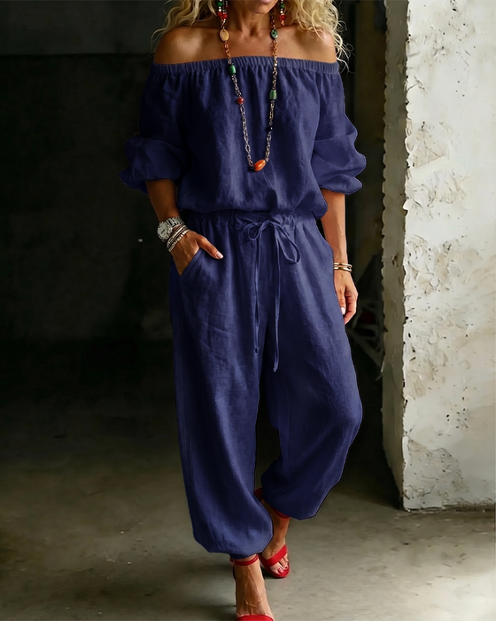 Jumpsuit Off-Shoulder Bind I Taljen Indsnævret Talje