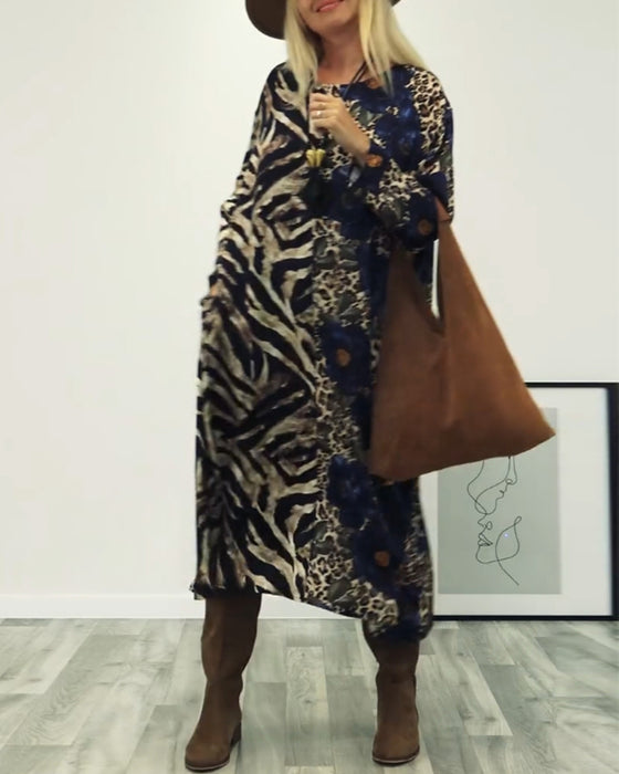 Stilfuld kjole med leopard- og zebraprint