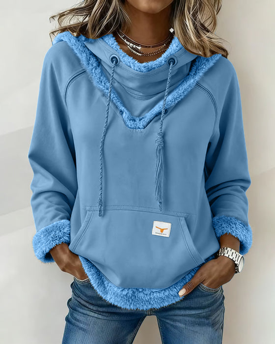 Langærmet Sweatshirt Med Patchworkdetaljer Og Lomme