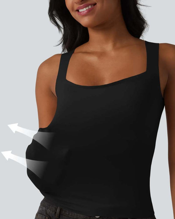 Tank Top Ensfarvet Firkantet Hals Indbygget Bh