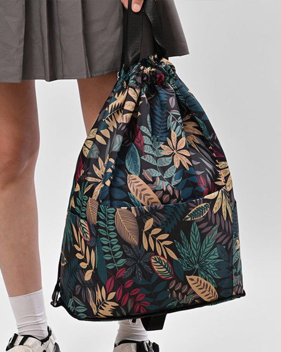 Skuldertaske i etnisk stil med træksnor