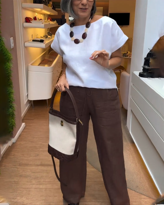 Bredebenede Bukser Med En Enkelt Farve, Casual Stil Og Trækrem