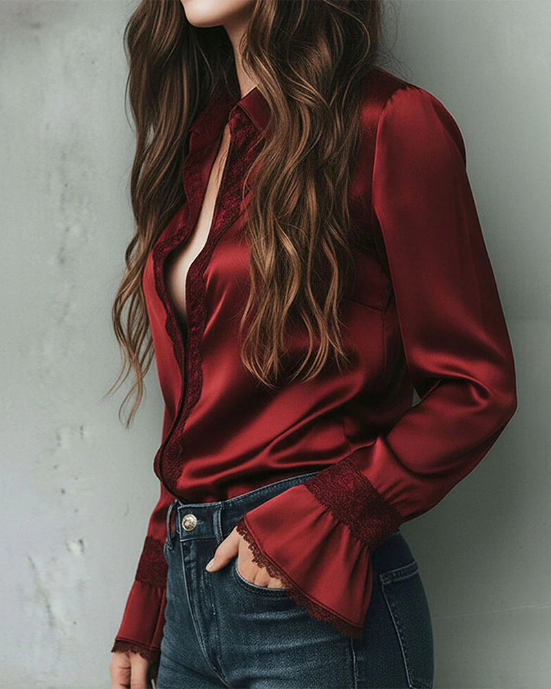 Bluse Satén Blonder-Indsat Opslag