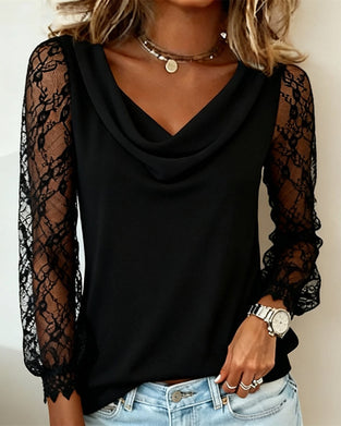 Top Med Draperet Krave Og Patchworkdetaljer