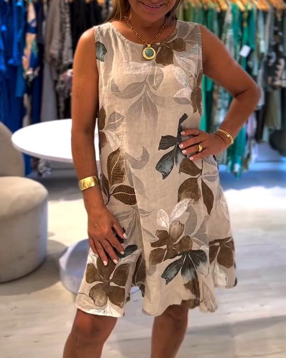 Kjole Uden Ærmer Rund Hals Printet