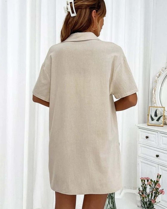 Casual ensfarvet to-delt sæt | skjorte og shorts