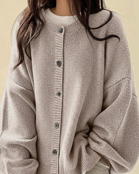 Cardigan Rund Hals Knappet Sweater