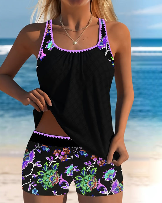 Blomster Komfortabel Tankini Med Drengeshorts