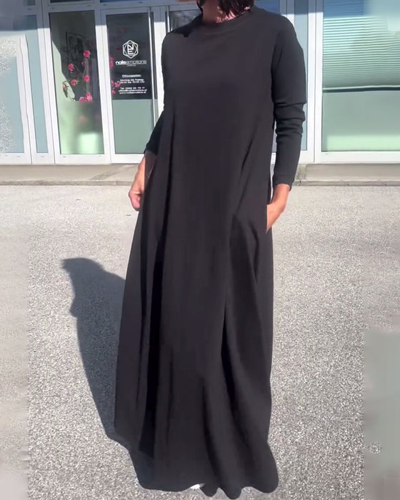 Kjole Løstsiddende Lang Ærme Rund Hals