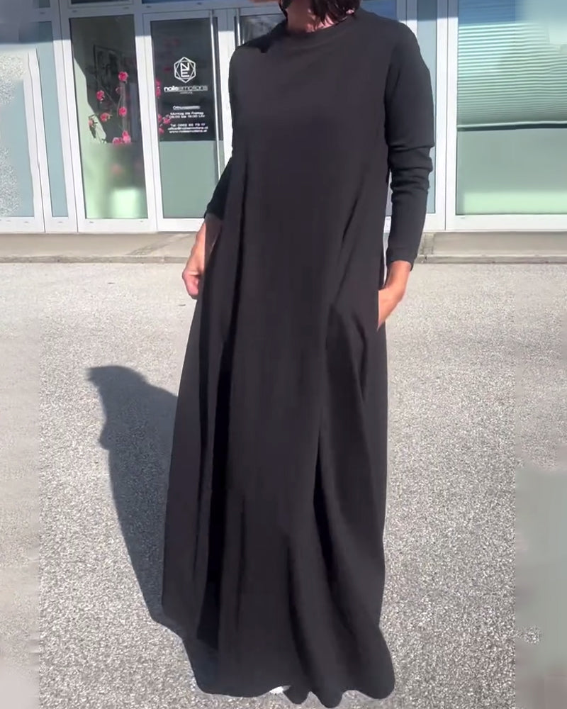 Kjole Løstsiddende Lang Ærme Rund Hals