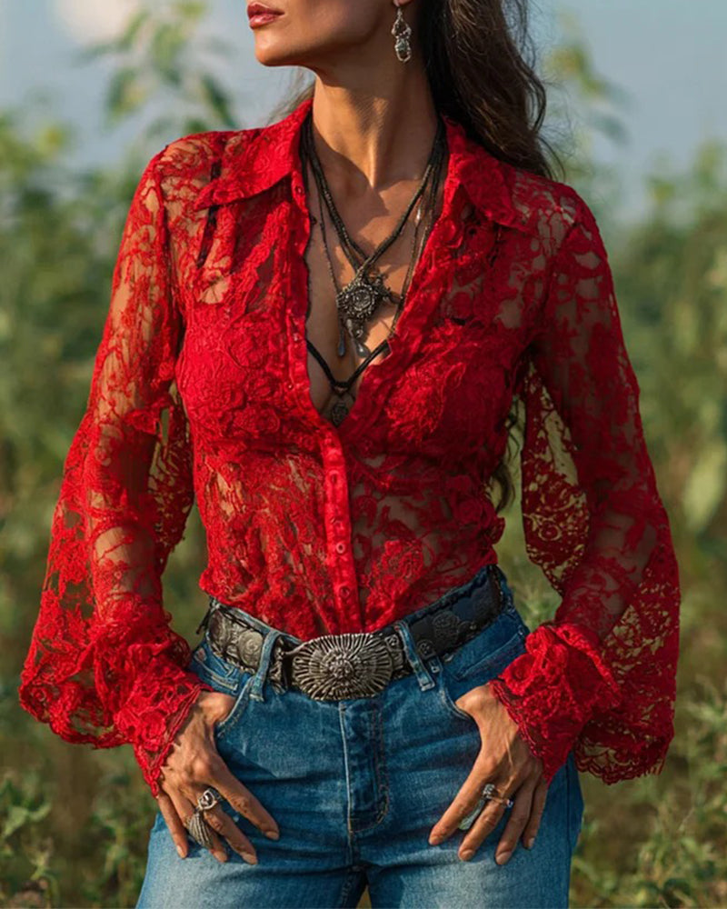 Enfarvet Skjorte Med Krave Og Lange Ærmer