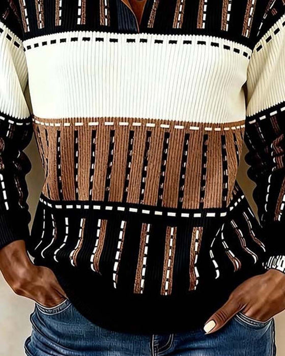 Sweatshirt Knap Farveblok Stribet Pitted