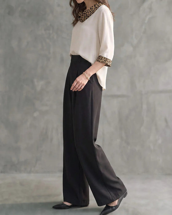 Bluse Leopard Panel Cowl Hals Albuelang Ærme
