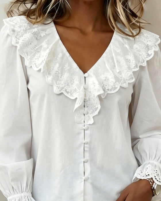 Bluse V-Hals Blondekant Enkeltradet